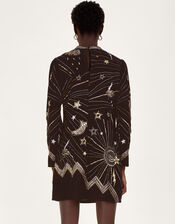 Tina Embroidered Velvet Tunic Dress, Black (BLACK), large