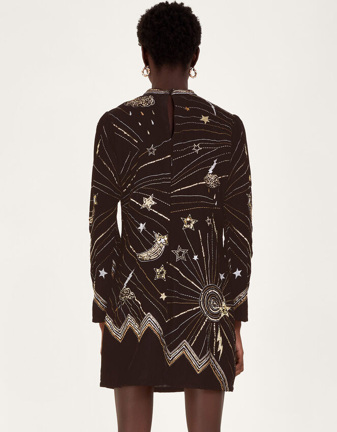 Tina Embroidered Velvet Tunic Dress, Black (BLACK), large