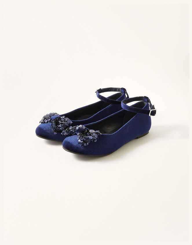 halvkugle Dinkarville mus Sequin Bow Velvet Ballerina Flats Blue | Girls' Flat Shoes | Monsoon UK.