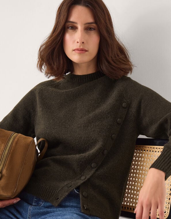 Bray Asymmetrical Button Knit Jumper, Brown (CHOCOLATE), large