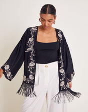 Erin Embroidered Fringe Jacket, Black (BLACK), large