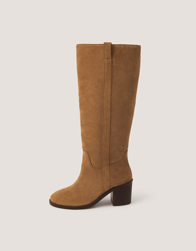 Isla Suede Knee High Heeled Boots, Tan (TAN), large