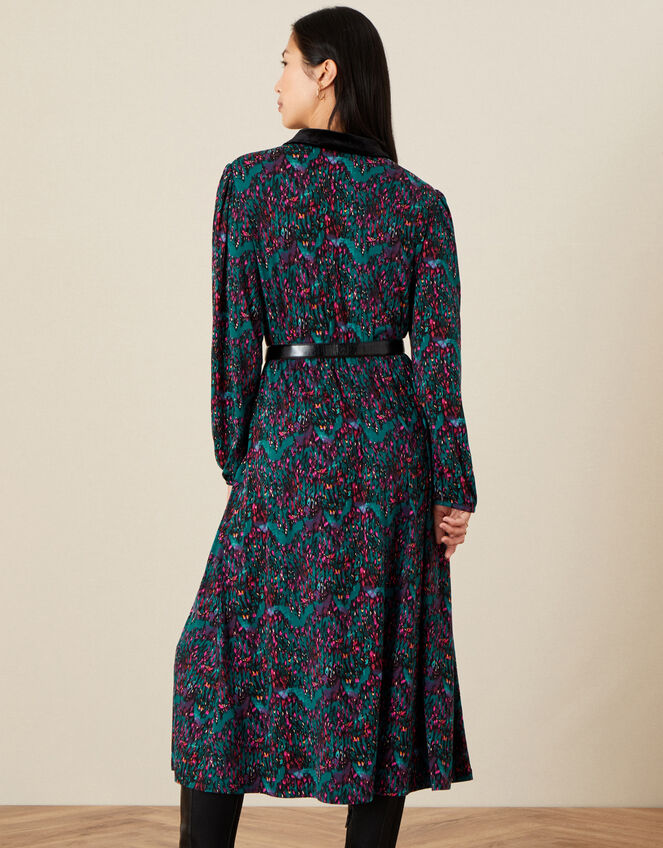 Printed Midi Shirt Dress, Black (BLACK), large
