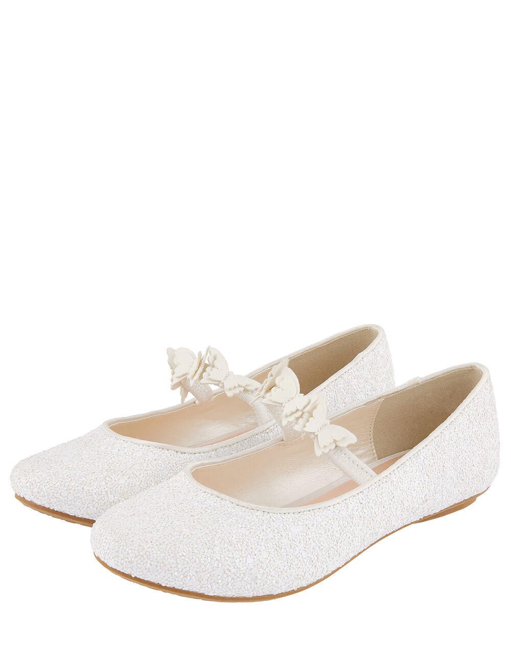 Children Children's Shoes & Sandals | Glittery Butterfly Ballerina Flats Ivory - TN08169