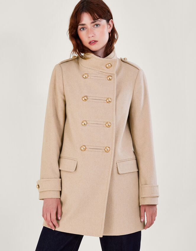 Phoebe Double Breasted Pea Coat, Brown (BISCUIT), large
