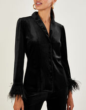 Raegan Velvet Feather Blouse, Black (BLACK), large