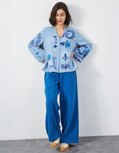East Aurina Long Sleeve Embroidered Blouse, Blue (BLUE), large