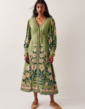Belle Floral Blouson Midi Dress, Green (GREEN), large