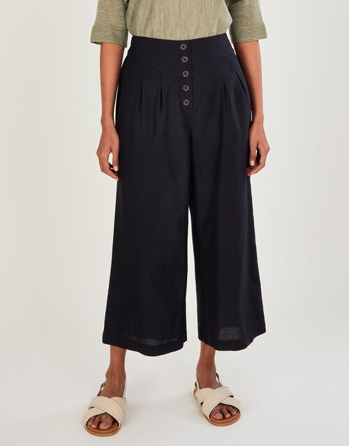 Button Pocket Trousers in Linen Blend, Black (BLACK), large