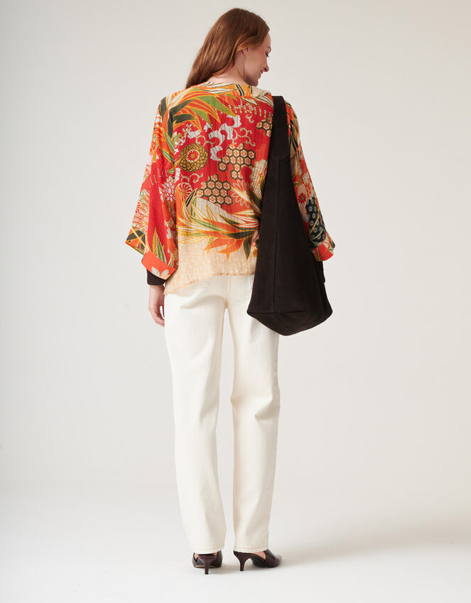 One Hundred Stars Fan Print Short Kimono, , large