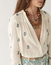 Maison Hotel Dylan Paisley Embroidered Shirt, Ivory (IVORY), large