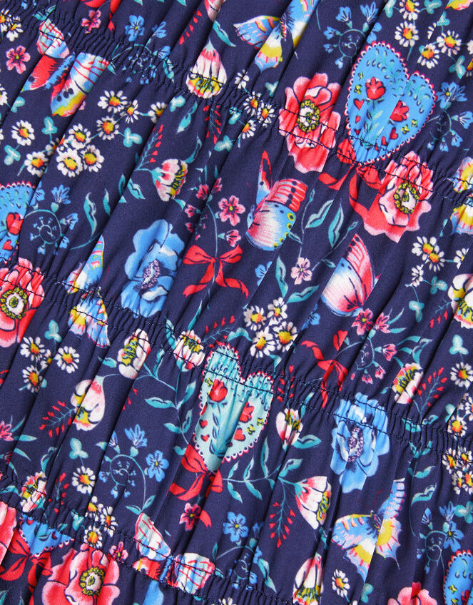 Floral Butterfly Short Sleeve Jumpsuit, Blue (NAVY), large