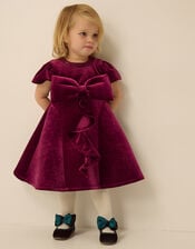 Baby Genevieve Bow Velvet Party Dress, Red (BURGUNDY), large