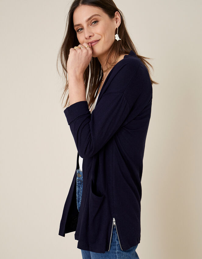 Plain Cover Up in Linen Blend , Blue (NAVY), large