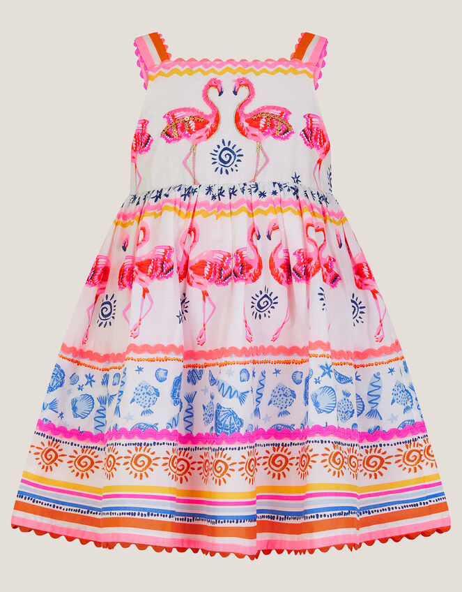 Baby Sequin Embellished Flamingo Dress, Ivory (IVORY), large