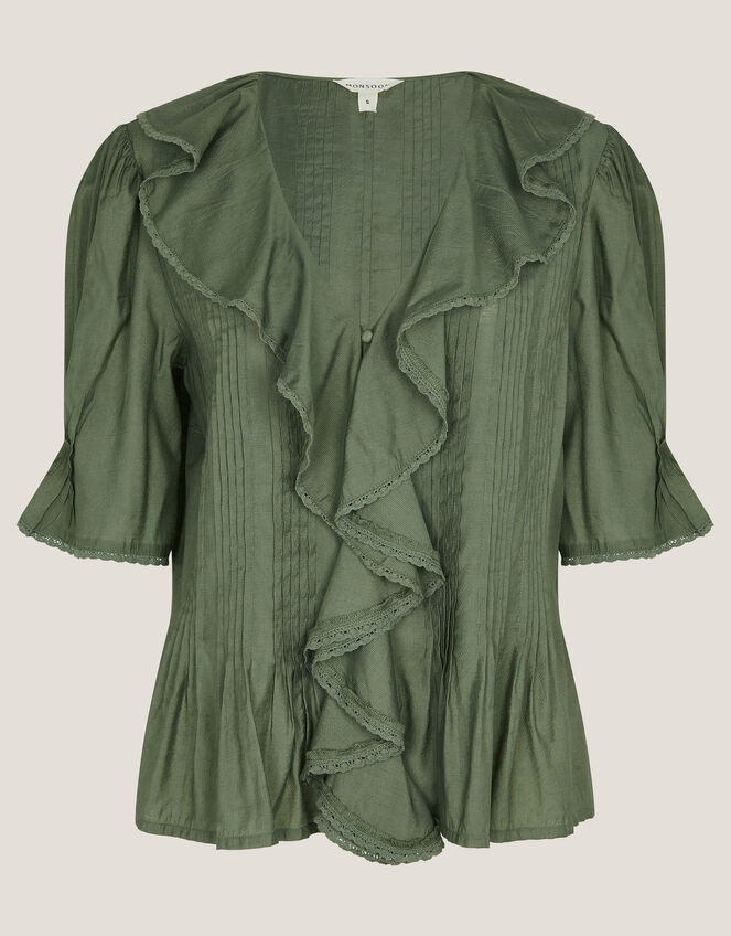 Celeste Ruffle Top, Green (KHAKI), large