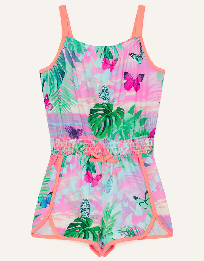 Tropical Scene Jersey Playsuit, Orange (ORANGE), large