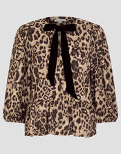 Archie Leopard Print Peplum Top, Brown (BROWN), large