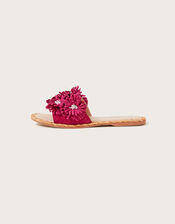 Raffia Floral Suede Sliders, Pink (PINK), large