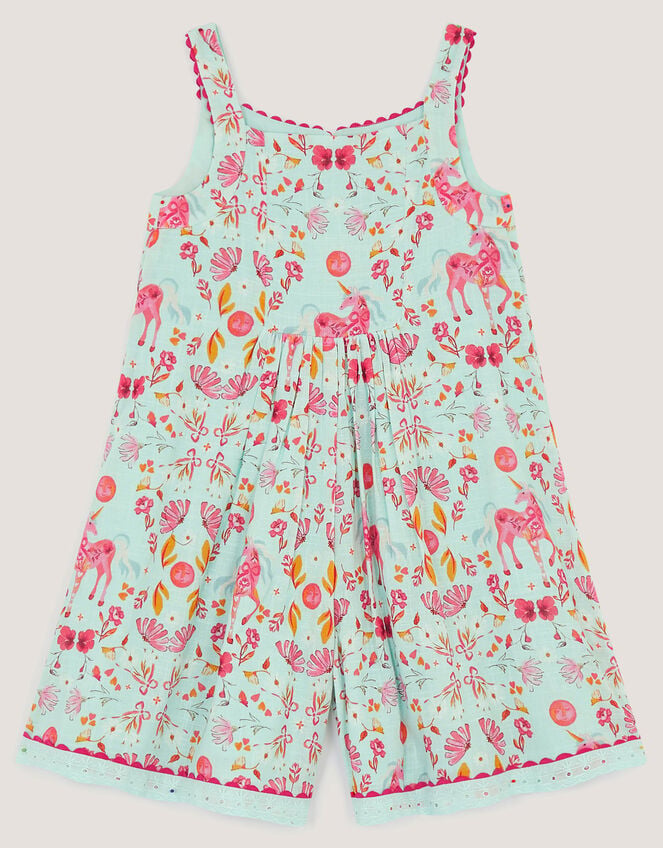 Unicorn Floral Print Playsuit, Blue (BLUE), large