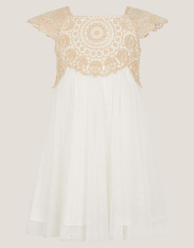 Baby Estella Embroidered Tulle Dress, Gold (GOLD), large