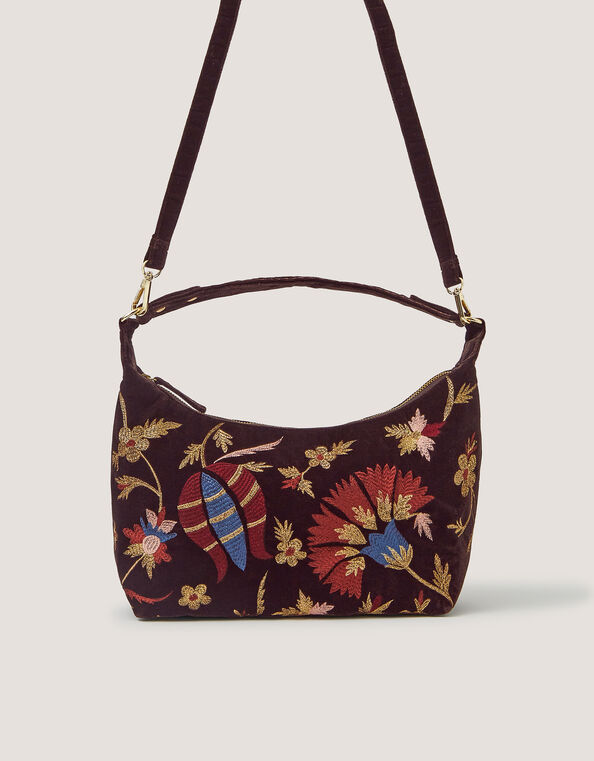 Hatti Embroidered Velvet Crossbody Bag, , large