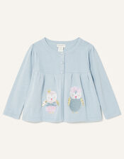 Baby Owl Cardigan, Blue (AQUA), large