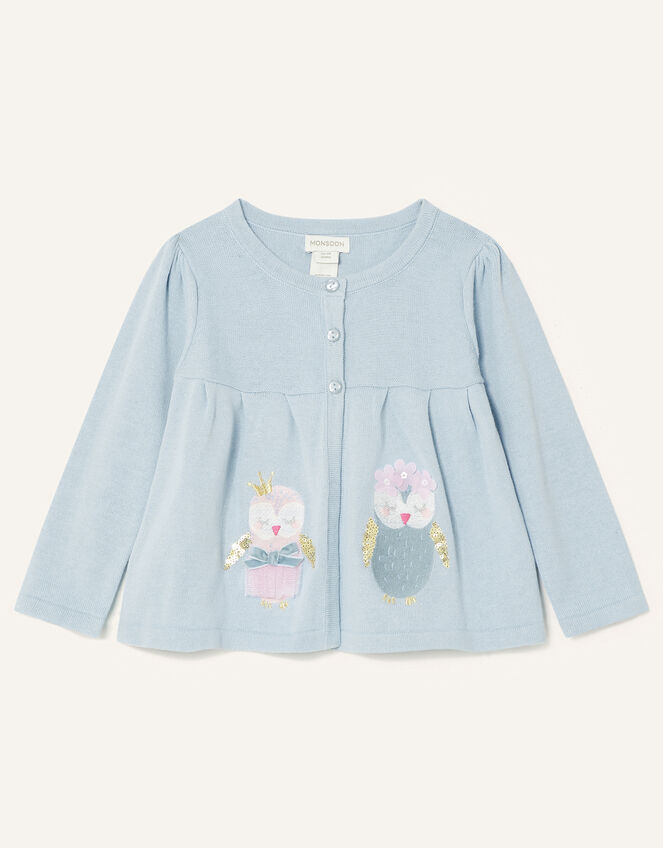 Baby Owl Cardigan, Blue (AQUA), large