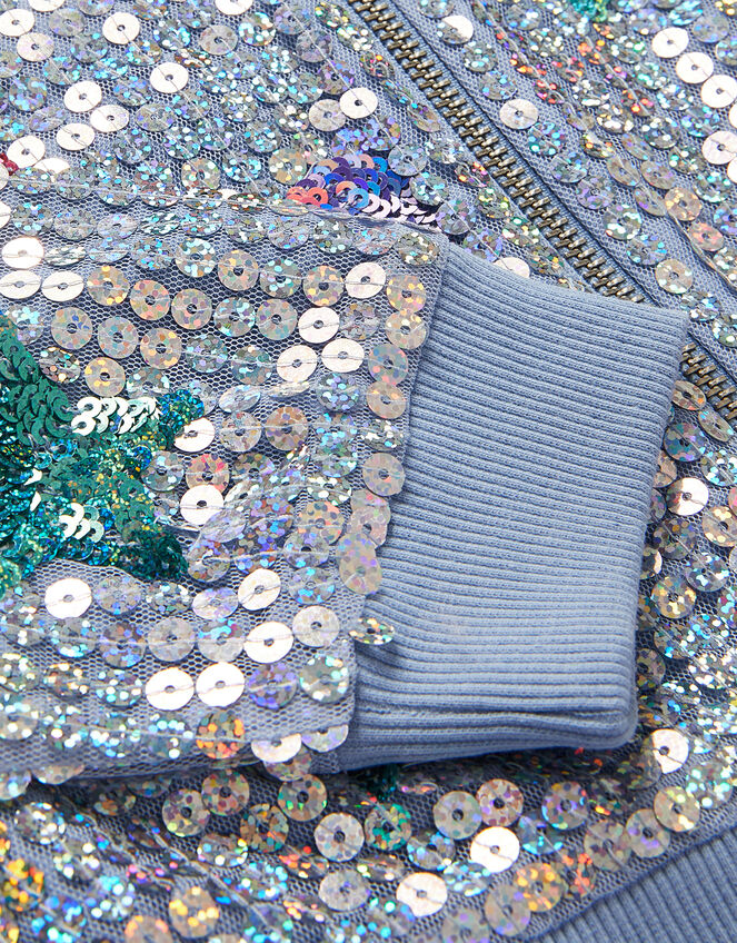 Star & Heart Sequin Bomber Jacket, Blue (BLUE), large