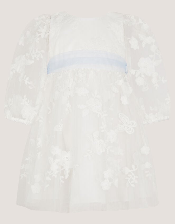 Baby Beatrice Floral Embroidered Tulle Dress, Ivory (IVORY), large