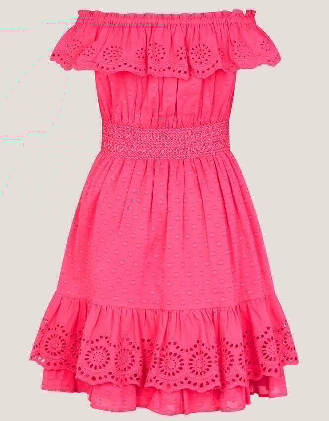 Broderie Frill Polka Dot Dress, Pink (PINK), large