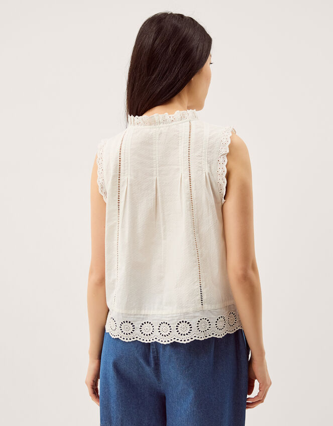 Trish Broderie Frill Sleeveless Top, Ivory (IVORY), large