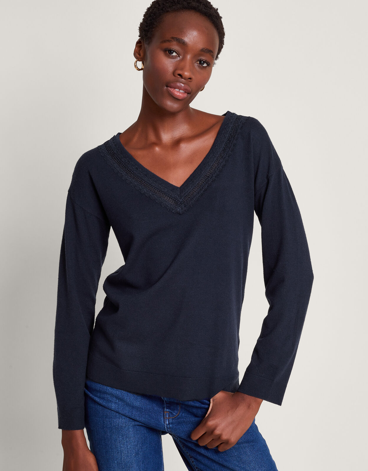 Leah Lace Jumper Blue Knitwear Monsoon UK