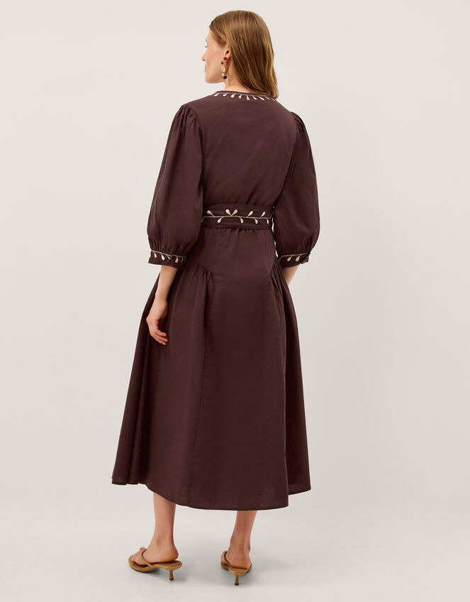 Eloise Floral Embroidered Midi Dress, Brown (CHOCOLATE), large