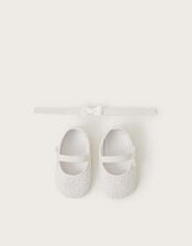 Baby Lace Booties and Bow Headband Set, Ivory (IVORY), large