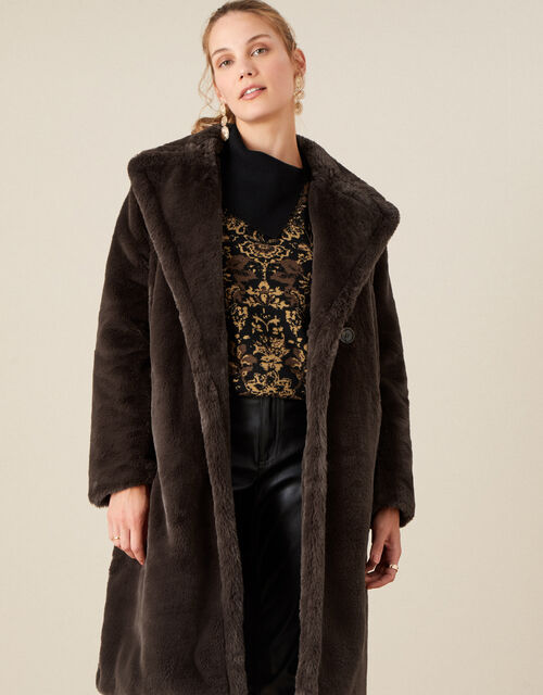 Felicia Faux Fur Coat, Brown (CHOCOLATE), large