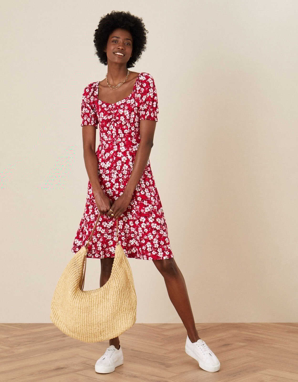 Monsoon red floral dress shop