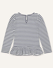 Striped Gem Neckline Top, Blue (NAVY), large