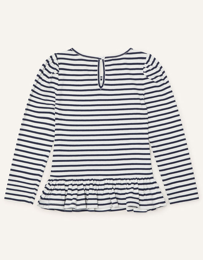 Striped Gem Neckline Top, Blue (NAVY), large