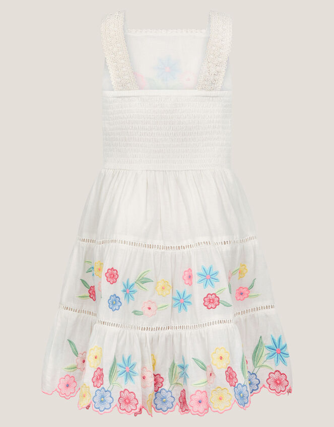 Floral Embroidered Cotton Dress, Ivory (IVORY), large