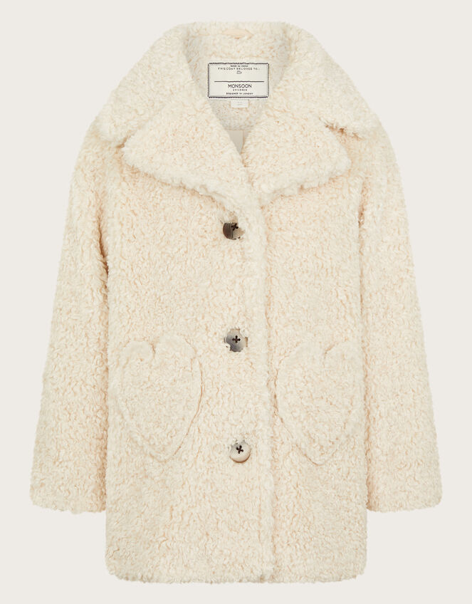 Heart Pocket Borg Crombie Coat, Cream (CREAM), large