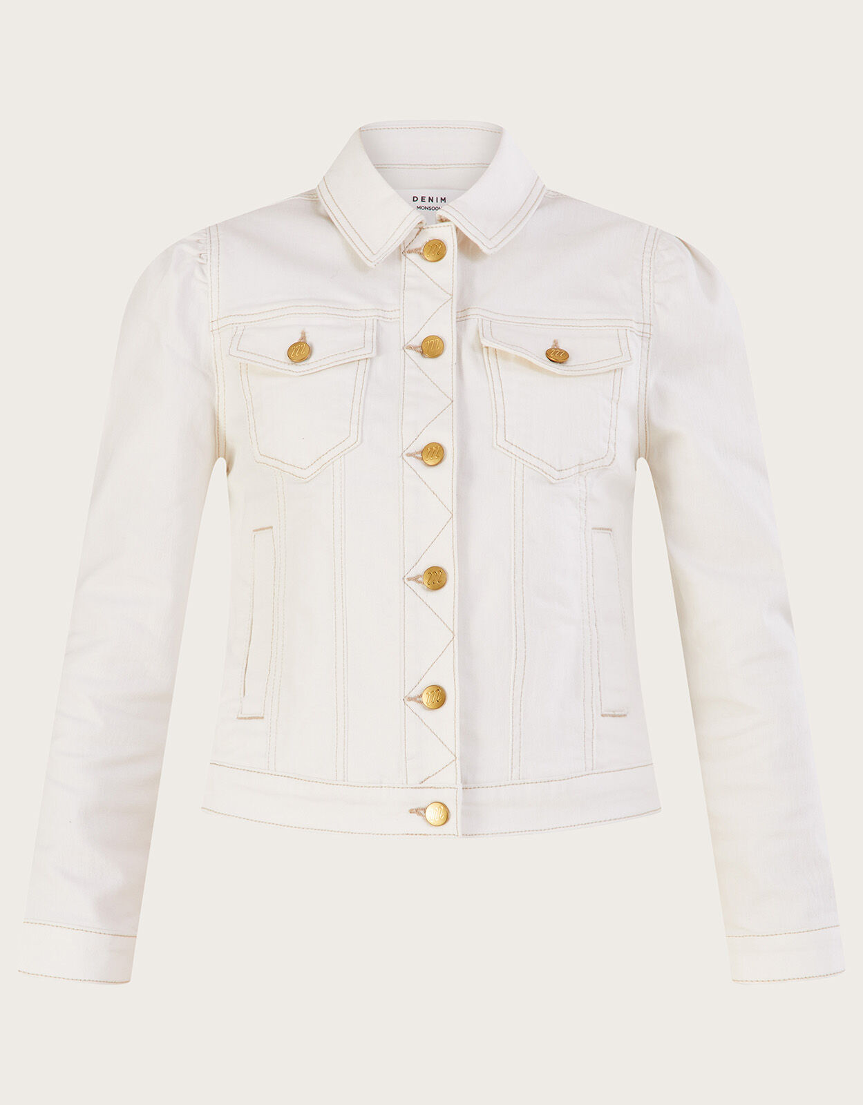 Puff sleeve white denim jacket online