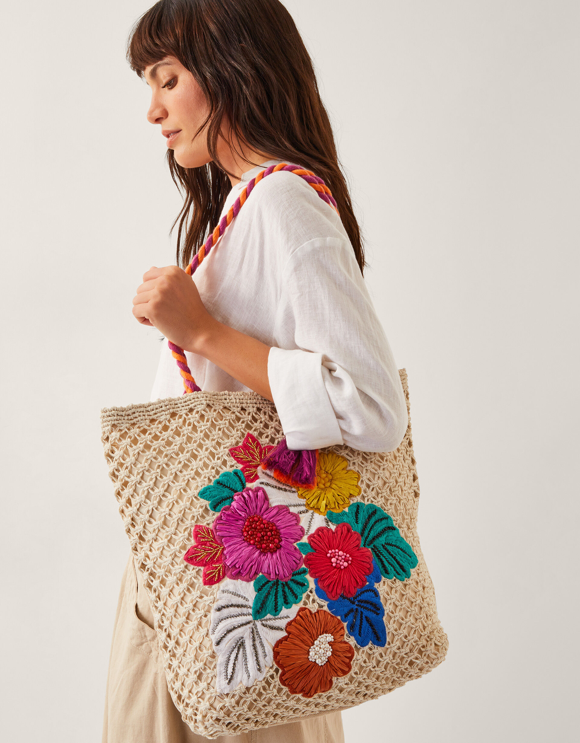 Zoe Embroidered Crochet Tote Bag | Bags & Purses | Monsoon UK.