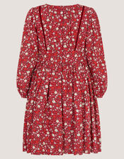 Long Sleeve Ditsy Floral Dress, Red (RED), large