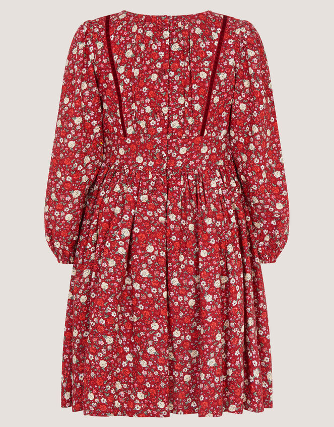 Long Sleeve Ditsy Floral Dress, Red (RED), large