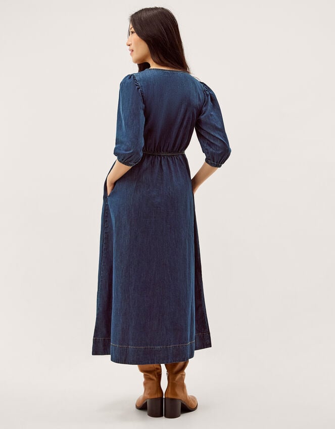 Lily Square Neck Denim Midi Dress, Blue (INDIGO), large