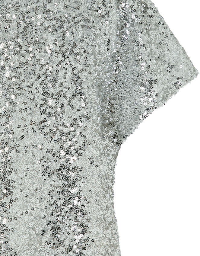 Dawn Sequin Flutter Sleeve Top, Silver (SILVER), large