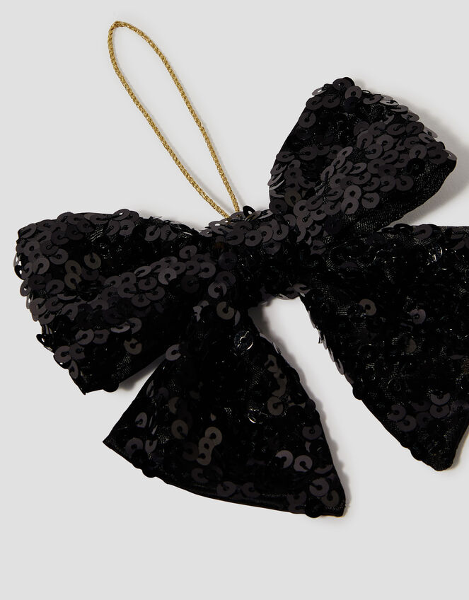 Sequin Bow Christmas Tree Decoration, Black (BLACK), large