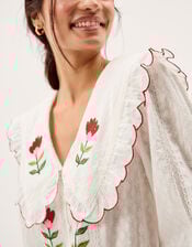 Talia Tulip Embroidered Scallop Collar Top, White (WHITE), large