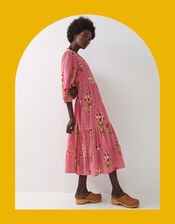 East Macy Floral Tiered Midi Dress, Pink (PINK), large